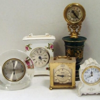 Group of clocks incl Italian gilt clock with green ceramic base & German Bel Mondo thermometer etc - Sold for $31 - 2016