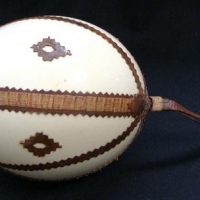 Vintage emu egg decorative piece with snake & reptile skin applied decoration - Sold for $43 - 2016