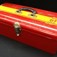 Vintage tin tool box red with GT stripe - Sold for $31 - 2016