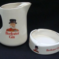 2 x pieces Vintage Beefeater gin advertising - ceramic water jug and ashtray - Sold for $25 - 2016