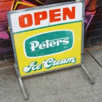 Vintage shop front - Peters Ice Cream advertising sign in metal stand, approx 65 cm H - Sold for $99 - 2016