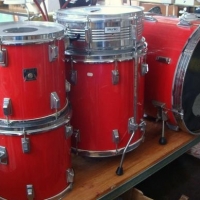 Vintage Japanese made TAMA Swingstar Part red Drum kit - BASS DRUM, Floor & 2 x Mounted Toms - extra Drumtek Snare drum, no Tom Mount to bass drum, al - Sold for $99 - 2016
