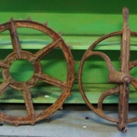 Lot 113 - 2 x Large cast iron wheels marks sighted