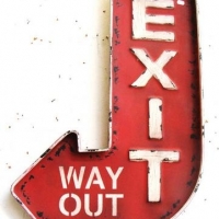 Lot 170 - Reproduction pressed tin curved arrow shaped sign - 'Exit - Way Out'
