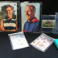 Lot 261 - Group lot sports cards incl - 1982-3 cricket cards, Mobil footy photos etc