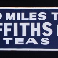 Lot 265 - Vintage hand painted tin sign - 'Griffiths Bros Teas' 29cm x 90cm