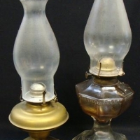 2 x Vintage kerosene lamp brass & glass - Sold for $37 - 2016