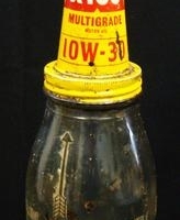 Vintage 1 quart glass bottle with 'Shell X-100' metal pourer - Sold for $149 - 2016