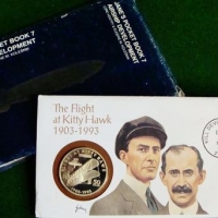 2 x Pieces - Aviation History - Commemorative silver proof $50 Coin THE FLIGHT AT KITTYHAWK 1903-1993 + small Hcover volume - JANES AIRSHIP Developmen - Sold for $68 - 2016