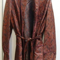 Fantastic Vintage GENTS Smoking Jacket - SilkRayon, fab paisley pattern in ruset & black, Rope style highlights w Belt - Sold for $25 - 2016
