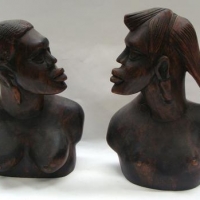 2 x Wooden tribal African carvings - tallest 25cm - Sold for $35 - 2016