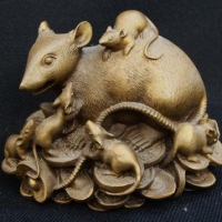 Vintage Japanese bronze sculpture of rat on pile of coins with babies  - approx h 55cm - Sold for $161 - 2016