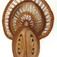 Vintage TRIBAL Woven Cane DANCE Mask - Semi Circular Fan shaped Top section - Sold for $25 - 2016