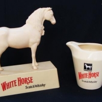 2 x pieces Vintage advertising  - White Horse Scotch Whisky plastic bar statue & Wade jug - Sold for $50 - 2016