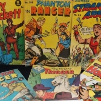6 x 1950's Western Comics - Phantom Ranger, 180,206, Davy Crockett,9, Straight Arrow 24, Hooded Horseman 3, Trigger 1 - Sold for $37 - 2016