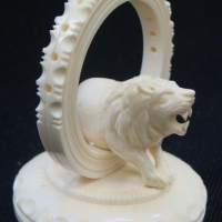 Vintage carved ivory toothpick holder with jumping tiger figure - Sold for $50 - 2016