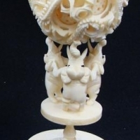 Vintage ivory puzzle ball on elephant stands - 5cm D 13cm H - Sold for $99 - 2016