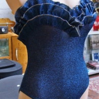 1970's Blue lurex Armonia Italian made swimsuit - frills to top - Size US 8 - Sold for $68 - 2016
