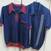 2 x Fab Vintage men's POLO SHIRTS - Blue w White Embroidered design down front panels + another w red Stripes & Fab SHIPS WHEEL Zipper Pull - Sold for $31 - 2016