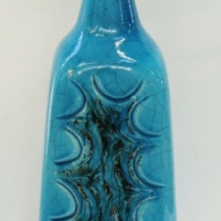 Retro c1970's Australian Pottery - unsigned Ellis large ceramic lamp base with blue crackle glaze and raised decoration - approx h 44cm - Sold for $68 - 2016