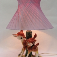 Vintage ceramic figural lamp 'Bambi and mother' with shade - Sold for $87 - 2016