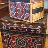 2 x lontar boxes - Sasak people Lombok Indonesia - Made from lontar or Palmyra palm, light wood, bark and nassa shells - Sold for $68 - 2016