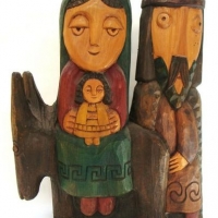 Polish primitive wooden statue of the Holy family - purchased 1970s - Some woodworm damage - approx h 38cm - Sold for $50 - 2016
