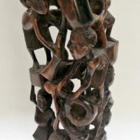 Vintage Carved EBONY tower of MEN Working, Carrying, etc - all - Sold for $50 - 2016