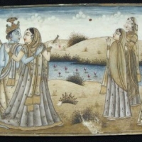 Vintage miniature Handpainted Indian scene on Ivory of women wearing saris - Sold for $43 - 2016