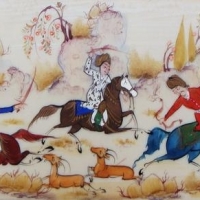 Vintage miniature Persian painting on Ivory - warriors riding horses - Sold for $50 - 2016