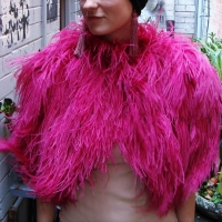 1920's bright pink ostrich feather shoulder cape  with original 'Made in France' label - Sold for $261 - 2016