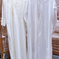 2 x Victorian white cotton night dresses with pin tucks and lace trim - Sold for $43 - 2016