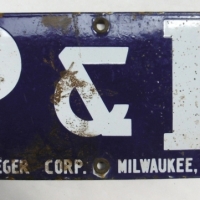 Vintage blue and white enamel advertising sign for P&H Harnischfeger Milwaukee USA - Sold for $81 - 2016