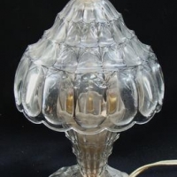 1940's crystal boudoir lamp with umbrella shaped top & decorative finial - approx 30cm H - Sold for $75 - 2016