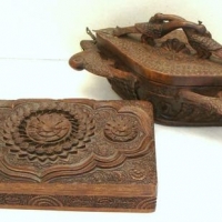 2 x Carved wooded Indian boxes,  one with doves and pheasants - Sold for $35 - 2016