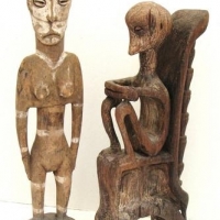 2 x Carved wooden Indonesian  tribal figures - Sold for $25 - 2016