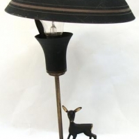 c1950's black matt bronze table lamp with stylised deer & matching bronze shade - Sold for $174 - 2016