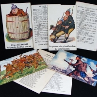 Group of  WW1 Novelty postcards incl  If Der Australians hf gone by, den I kan kom out - Sold for $25 - 2016