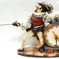 Vintage Italian kitsch pottery clock - feat dandy sword fencing - Sold for $50 - 2016