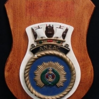 Vintage Plaster plaque for HMAS Anzac mounted on board - Sold for $35 - 2016