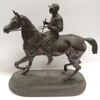 Vintage Spelter figurine of horse & rider - Fred Archer on 'Iroquois' by C Valton - Sold for $149 - 2016