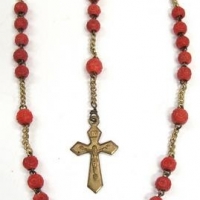 1920's red coral rosary bead necklace - Sold for $56 - 2016