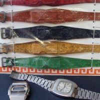 Group lot - 1970's MEN'S Watches & Access - ORIENT Quartz Digital, Loyal Stainless w Day Date + pkt 6 x Embossed leather WATCH BANDS - Sold for $27 - 2016