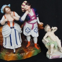 Lovely Victorian Continental porcelain Figure Group - Classical Man & Lady - No Marks to base, lovely HPainted details - 21cm H - Sold for $25 - 2016