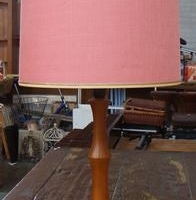 Vintage turned wooden table lamp with shade - Sold for $50 - 2016