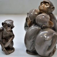 2 x Bing and Grondahl porcelain Monkey figurines - tallest 12cm - Sold for $62 - 2018