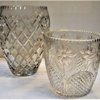 2 x Large cut crystal vases spiral cut and floral patterned tallest 29cm - Sold for $56 - 2018