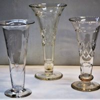 3 x Cut Crystal Trumpet vases incl Stuart Crystal - Sold for $81 - 2018