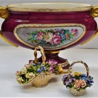 Group lot - German Centrepiece with Hand painted florals and 2 Italian china flower baskets - Sold for $31 - 2018