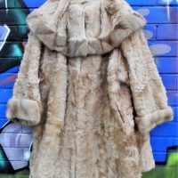 Ladies light brown Erich Planinseck vintage fur knee length swing coat with large detachable coall, mink trim - Sold for $87 - 2018